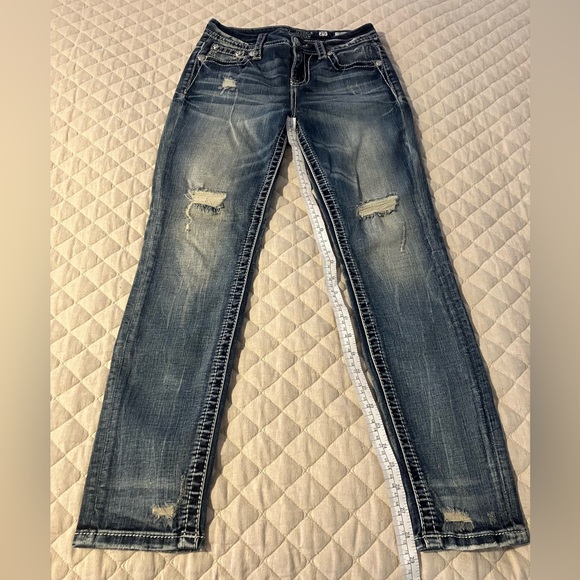 “Distressed Paisley” Miss Me Women’s Mid Rise Curvy Ankle Skinny Jeans (size 25) - Picture 1 of 11